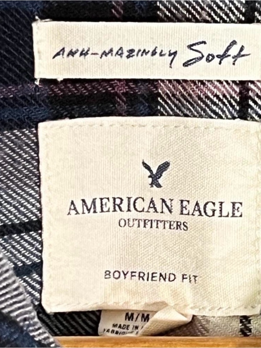 American Eagle Outfitters Navy and White Plaid Button-Down Shirt - Picture 2 of 3
